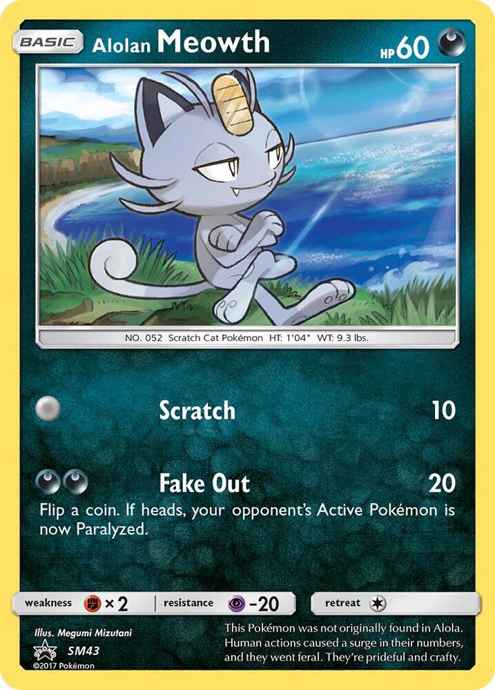 Pokemon Sun & Moon Promo Alolan Meowth SM43 Holo Card - stylecreep.com