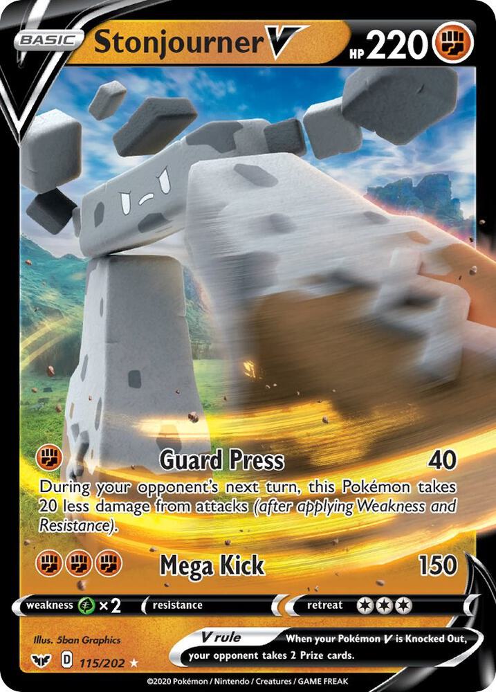 Pokemon Sword & Shield Base Set Stonjourner V 115/202 Ultra Rare Holo Card - stylecreep.com