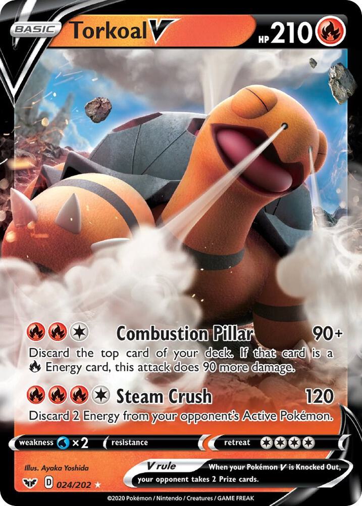 Pokemon Sword & Shield Base Set Torkoal V 024/202 Ultra Rare Holo Card - stylecreep.com