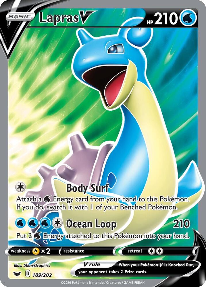 Pokemon Sword & Shield Lapras V 189/202 Ultra Rare Holofoil Card