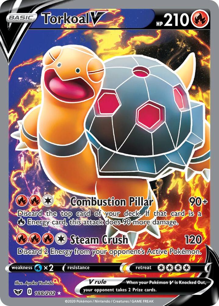 Pokemon Sword & Shield Torkoal V 188/202 Ultra Rare Holofoil Card