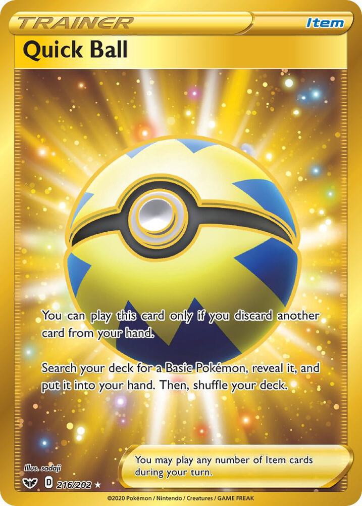 Pokemon Sword & Shield Base Set Quick Ball 216/202 Secret Rare Holo Card