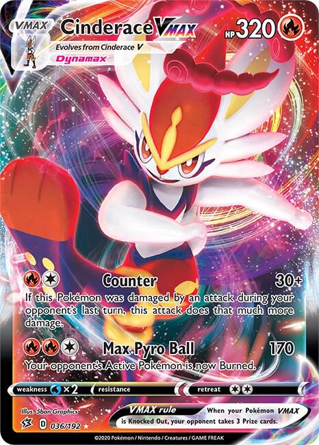 Pokemon Rebel Clash Cinderace VMAX 036/192 Ultra Rare Holo Card