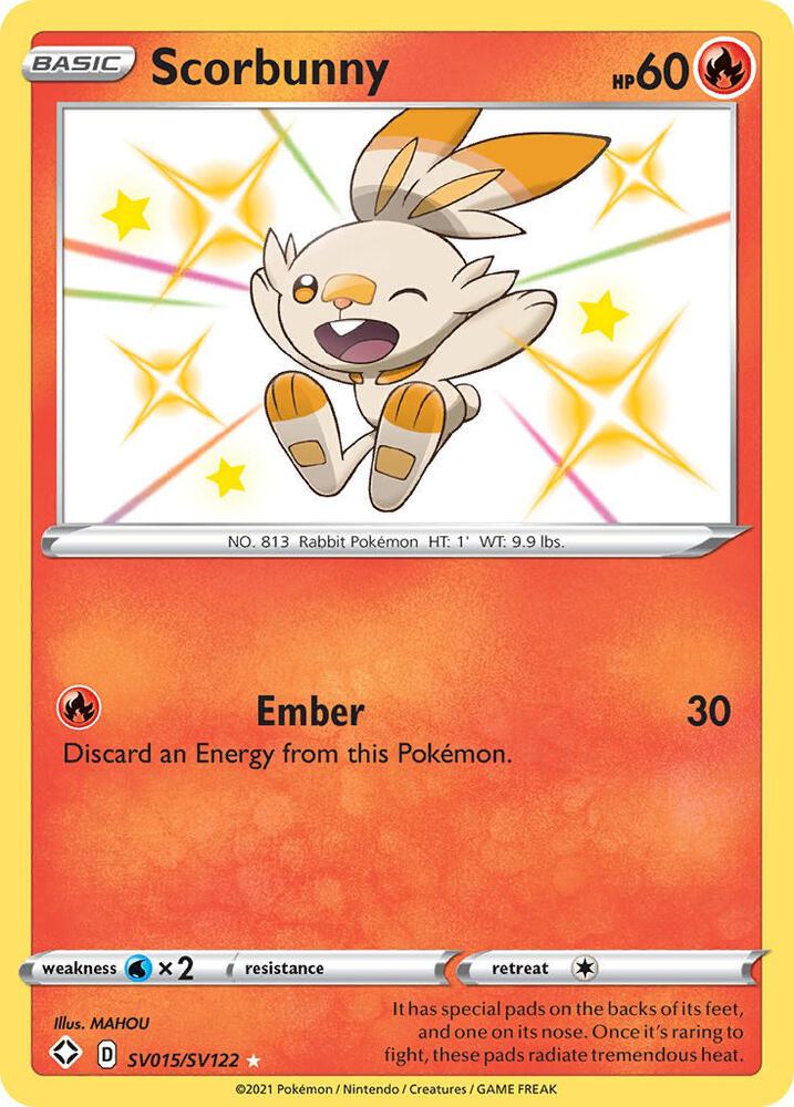 Pokemon Shining Fates Scorbunny SV015/SV122 Shiny Holo Rare Card