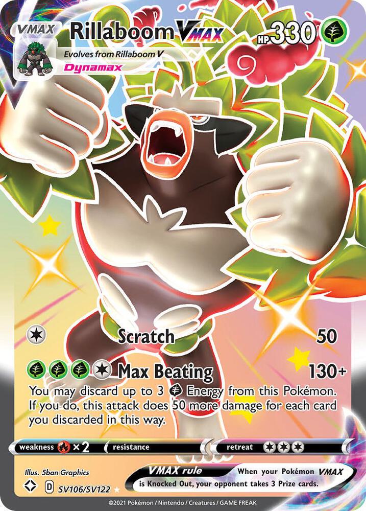 Pokemon Shining Fates Rillaboom VMAX SV106/SV122 Shiny Holo Card