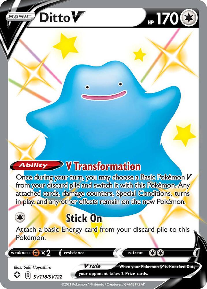 Pokemon Shining Fates Ditto V SV118/SV122 Shiny Holo Rare Card