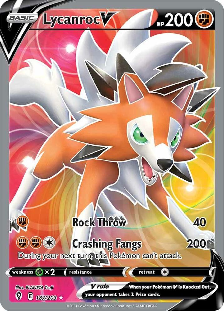 Pokemon Evolving Skies Lycanroc V 187/203 Ultra Rare Holo Card