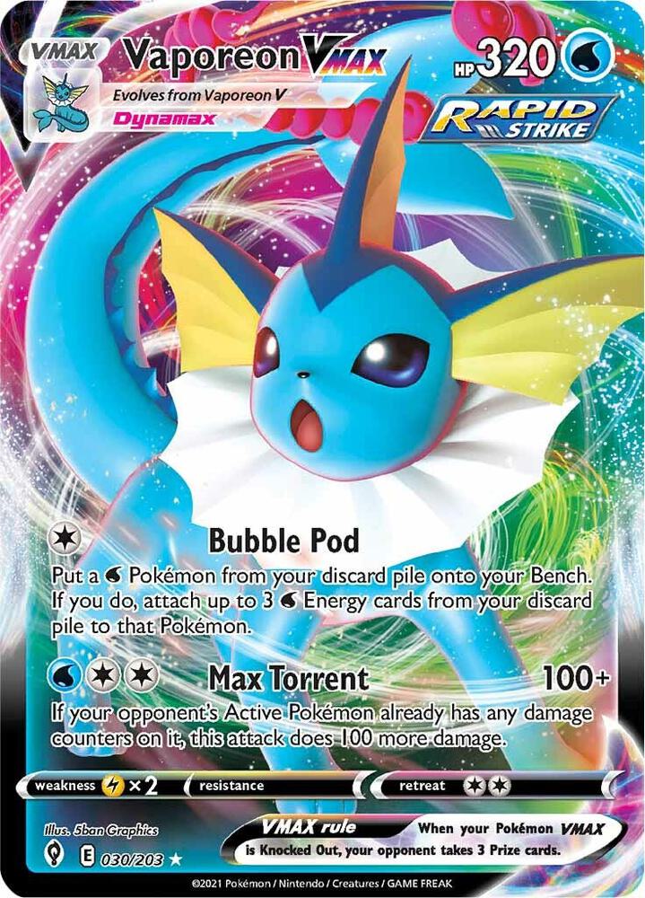 Pokemon Evolving Skies Vaporeon VMAX 030/203 Ultra Rare Holo Card