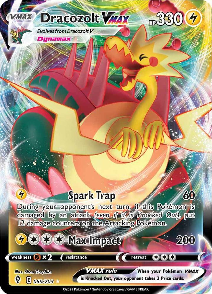 Pokemon Evolving Skies Dracozolt VMAX 059/203 Ultra Rare Holo Card