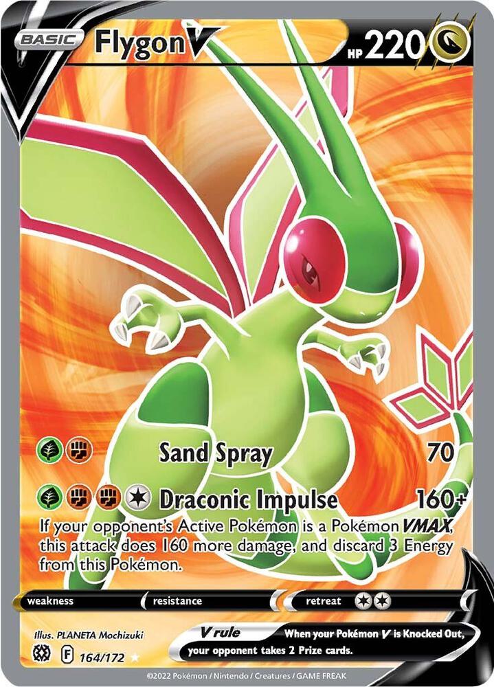 Pokemon Brilliant Stars Flygon V 165/172 Ultra Rare Holo Card