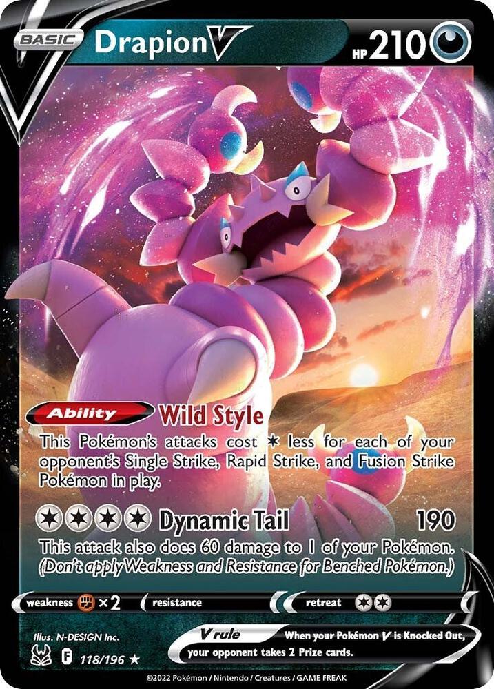 Pokemon Lost Origin Drapion V 118/196 Ultra Rare Holo Card - stylecreep.com