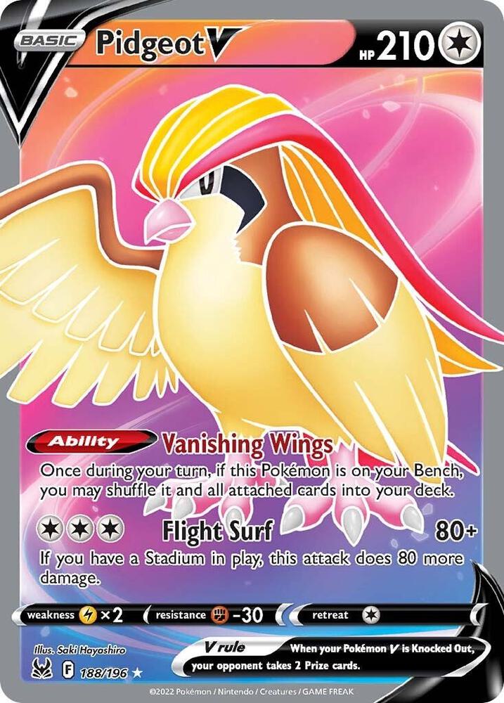 Pokemon Lost Origin Pidgeot V 188/196 Ultra Rare Holo Card