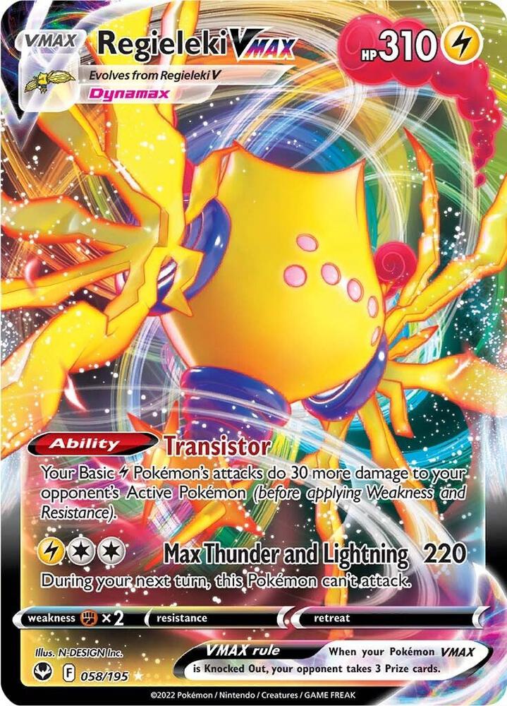 Pokemon Silver Tempest Regieleki VMAX 058/195 Ultra Rare Holo Card