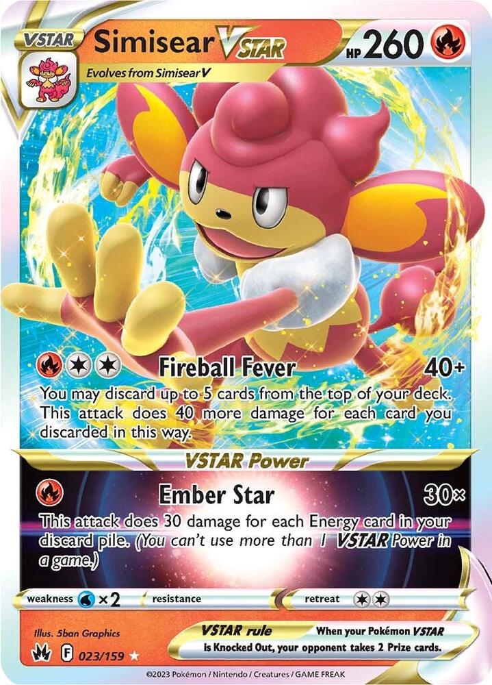 Pokemon Crown Zenith Simisear VSTAR 023/159 Ultra Rare Holo Card