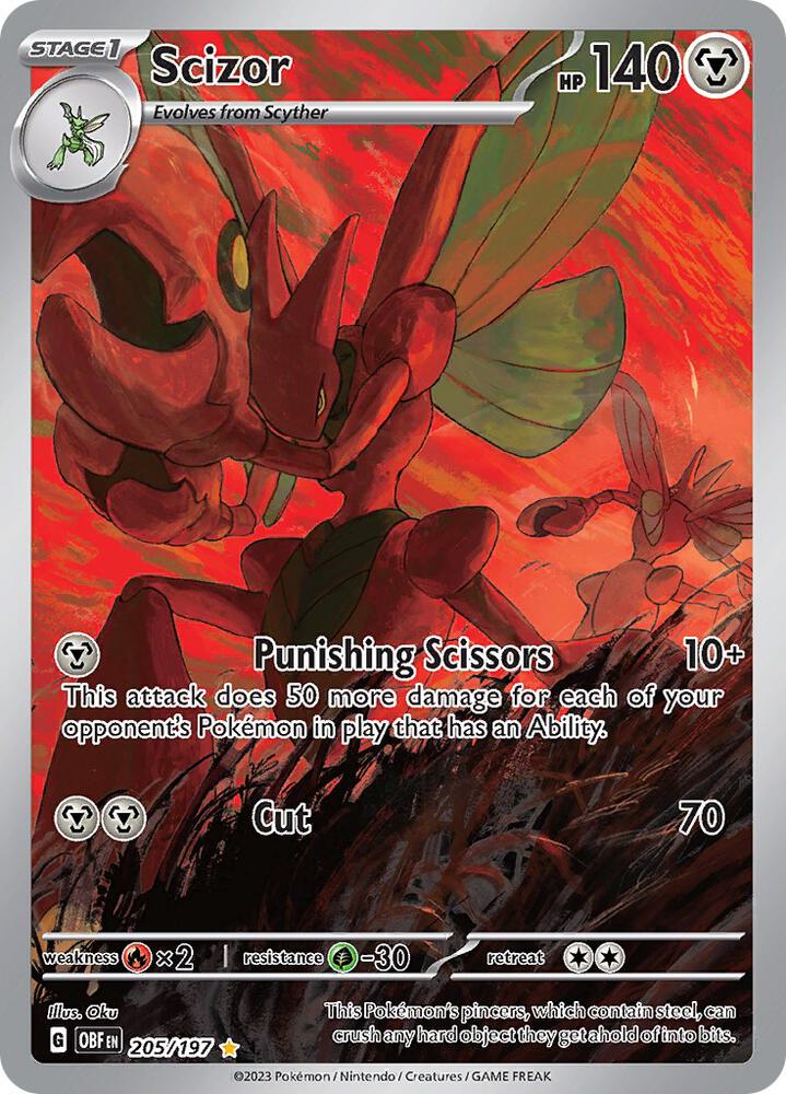 Pokemon Obsidian Flames Scizor 205/197 Illustration Rare Holofoil Card