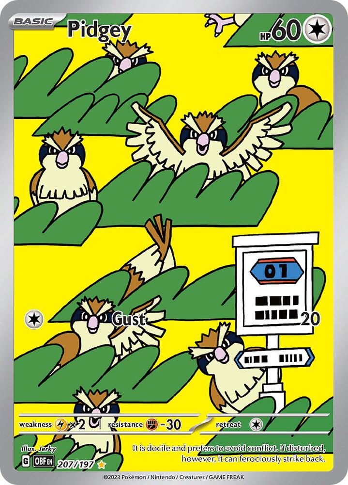 Pokemon Obsidian Flames Pidgey 207/197 Illustration Rare Holofoil Card