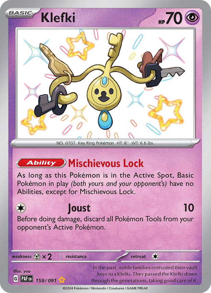 Pokemon Paldean Fates Klefki 159/091 Shiny Rare Holo Card
