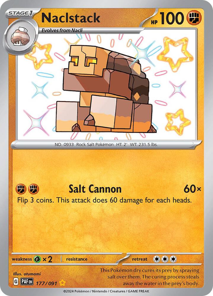 Pokemon Paldean Fates Naclstack 177/091 Shiny Rare Holo Card