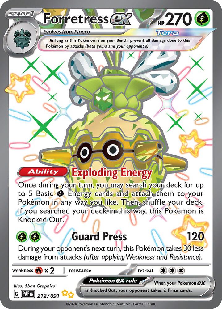 Pokemon Paldean Fates Forretress ex 212/091 Shiny Ultra Rare Holofoil Card