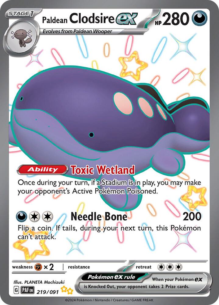 Pokemon Paldean Fates Paldean Clodsire ex 219/091 Shiny Ultra Rare Holofoil Card