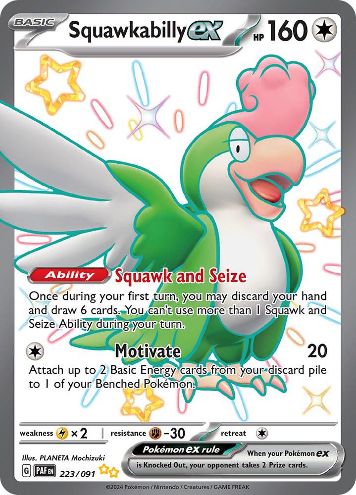 Pokemon Paldean Fates Squawkabilly ex 223/091 Shiny Ultra Rare Holofoil Card - stylecreep.com