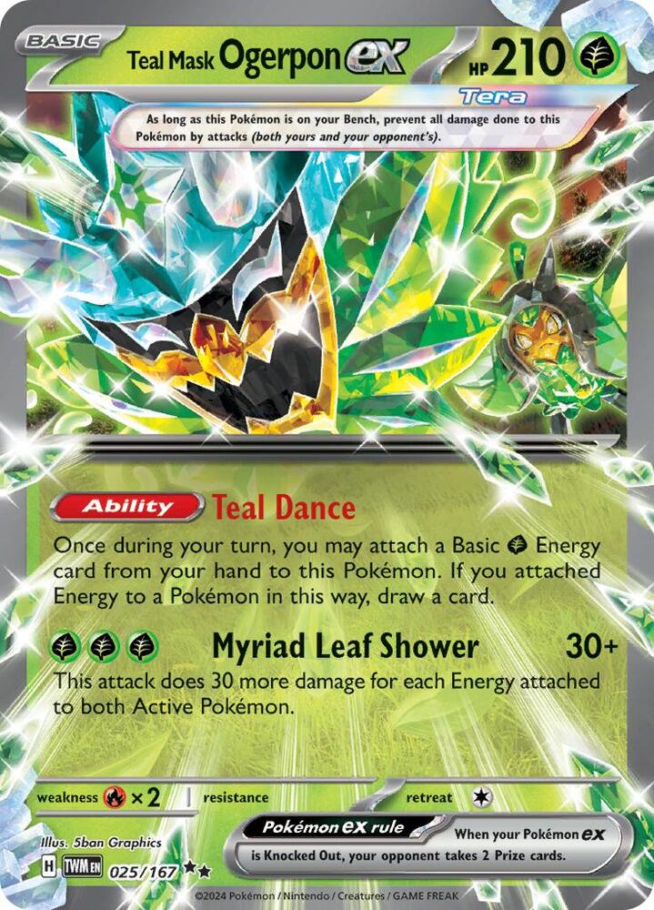 Pokemon Twilight Masquerade Teal Mask Ogerpon ex 025/167 Double Rare Holo Card - stylecreep.com