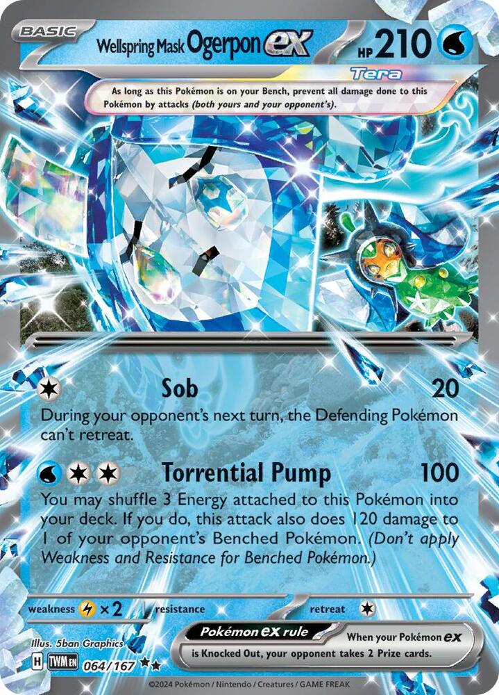 Pokemon Twilight Masquerade Wellspring Mask Ogerpon ex 064/167 Double Rare Holo Card - stylecreep.com
