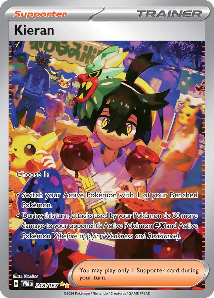 Pokemon Twilight Masquerade Kieran 218/167 Special Illustration Rare Holofoil Card