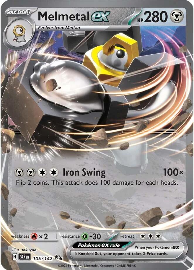 Pokemon Stellar Crown Melmetal ex 105/142 Double Rare Holo Card - stylecreep.com