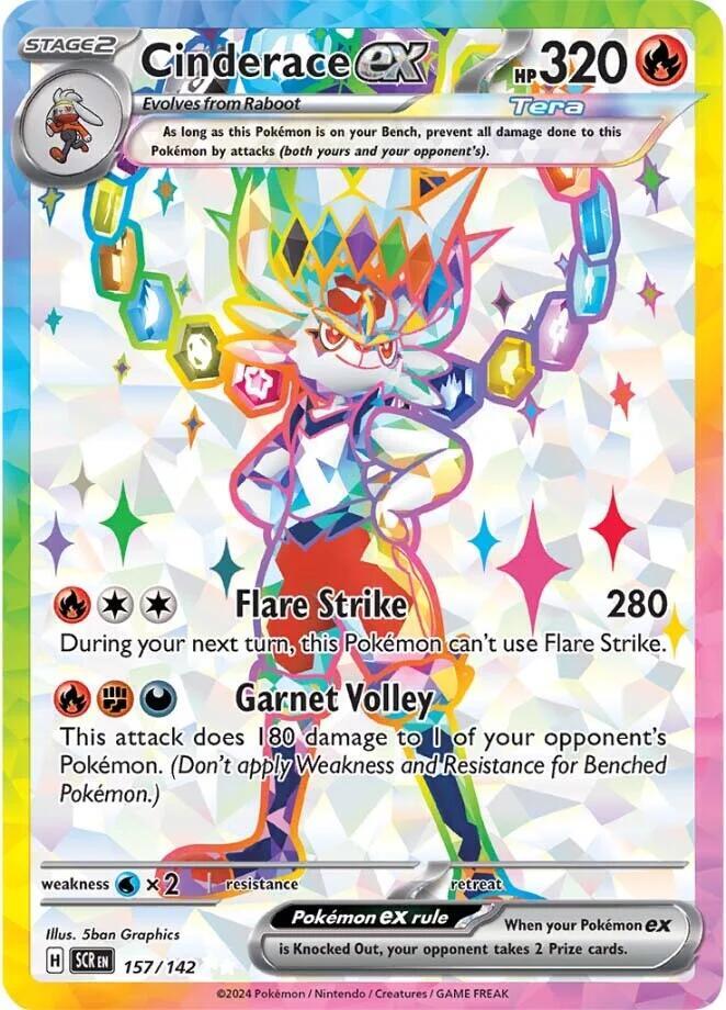 Pokemon Stellar Crown Cinderace ex 157/142 Ultra Rare Holofoil Card - stylecreep.com