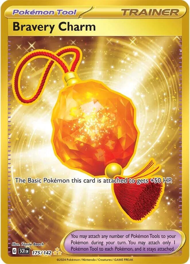 Pokemon Stellar Crown Bravery Charm 175/142 Hyper Rare Holofoil Card