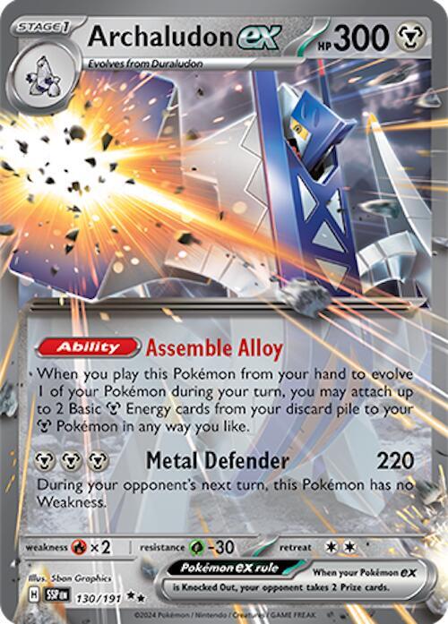 Pokemon Surging Sparks Archaludon ex 130/191 Double Rare Holo Card - stylecreep.com