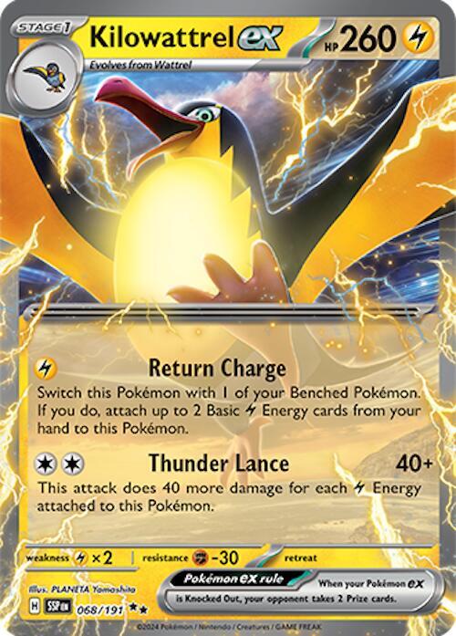 Pokemon Surging Sparks Kilowattrel ex 068/191 Double Rare Holo Card - stylecreep.com