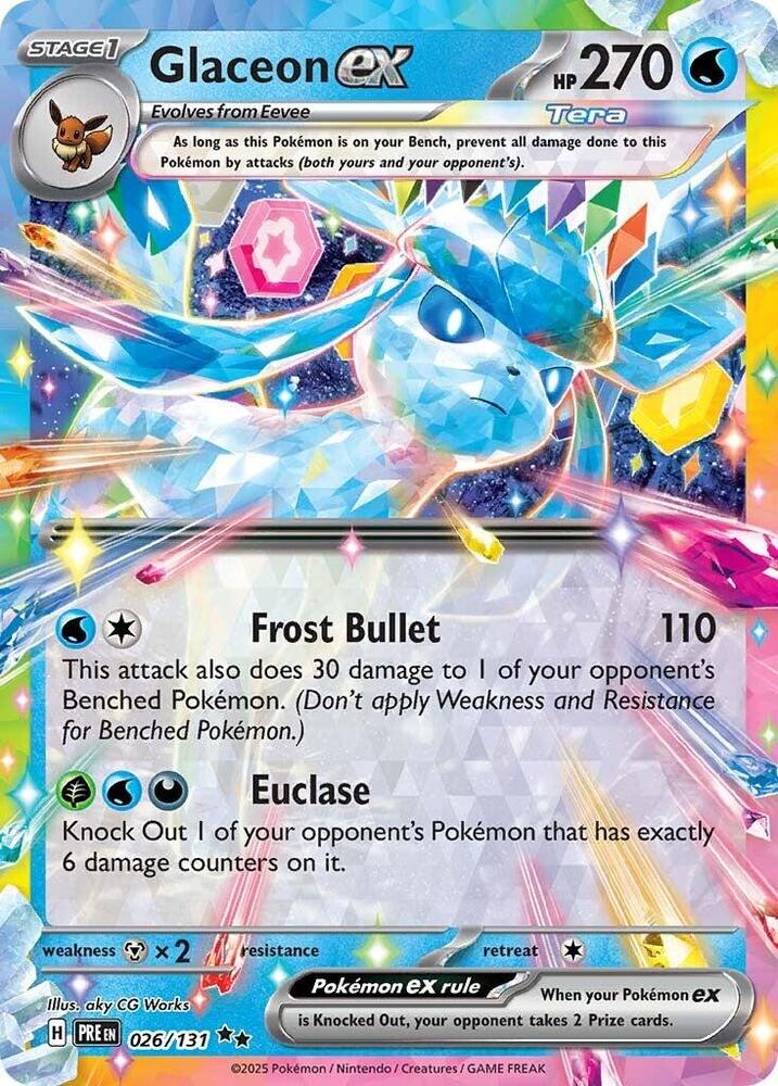 Pokemon Prismatic Evolutions Glaceon ex 026/131 Double Rare Holo Card - stylecreep.com