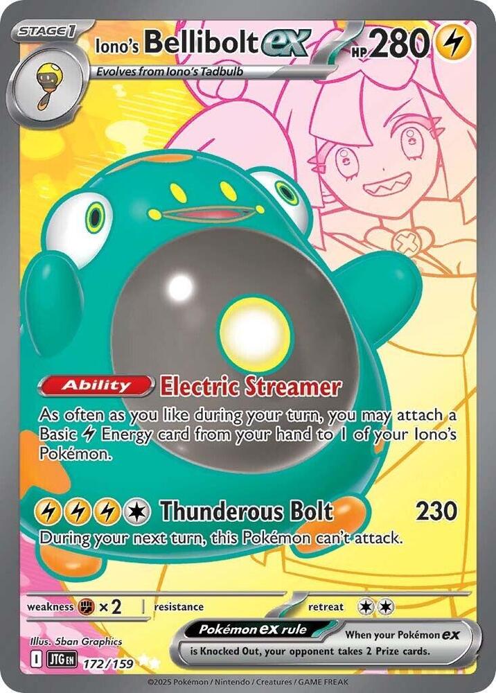 Pokemon Journey Together Iono's Bellibolt ex 172/159 Ultra Rare Holo Card