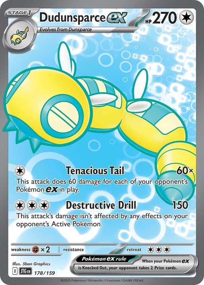 Pokemon Journey Together Dudunsparce ex 178/159 Ultra Rare Holo Card