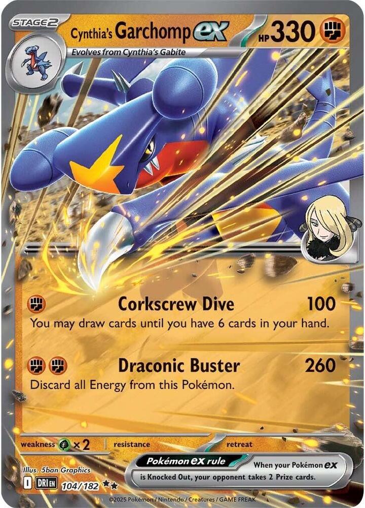 Pokemon Destined Rivals Cynthia's Garchomp ex 104/182 Double Rare Holo Card - stylecreep.com