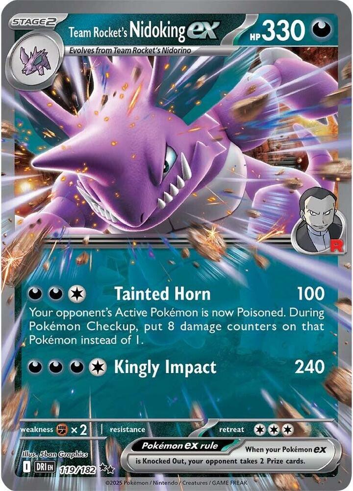 Pokemon Destined Rivals Team Rocket's Nidoking ex 119/182 Double Rare Holo Card - stylecreep.com