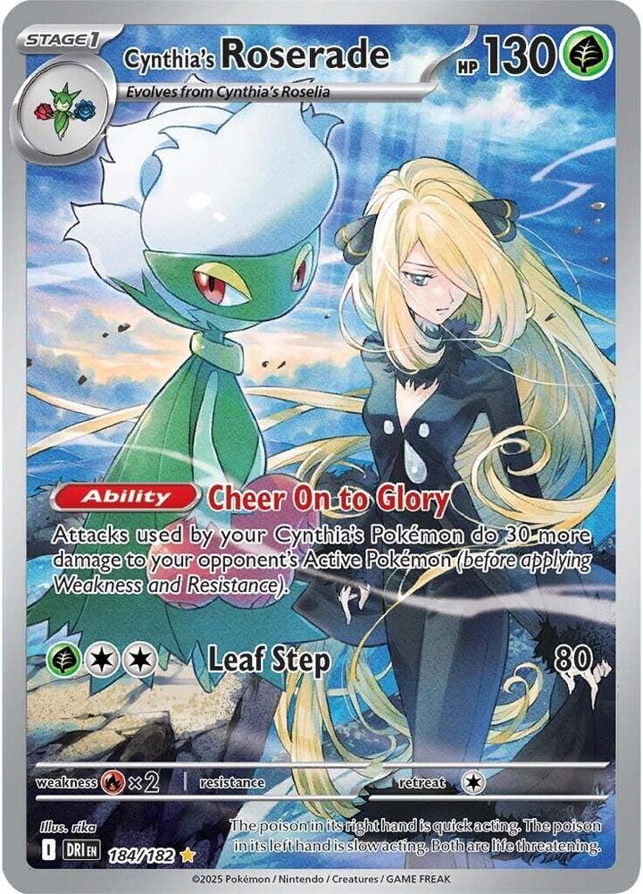 Pokemon Destined Rivals Cynthia's Roserade 184/182 Illustration Rare Holo Card