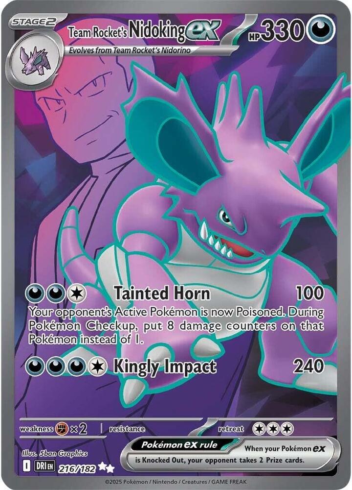 Pokemon Destined Rivals Team Rocket's Nidoking ex 216/182 Ultra Rare Holo Card
