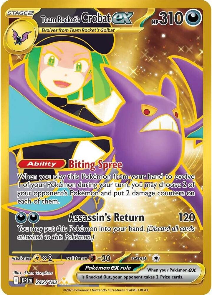 Pokemon Destined Rivals Team Rocket's Crobat ex 242/182 Hyper Rare Holo Card