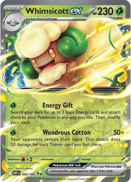 Pokemon White Flare Whimsicott ex 005/086 Double Rare Holofoil Card