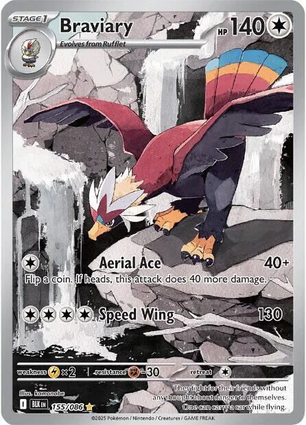 Pokemon Black Bolt Braviary 155/086 Illustration Rare Holofoil Card