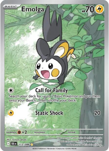 Pokemon Black Bolt Emolga 112/086 Illustration Rare Holofoil Card