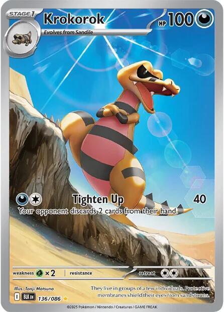 Pokemon Black Bolt Krokorok 136/086 Illustration Rare Holofoil Card