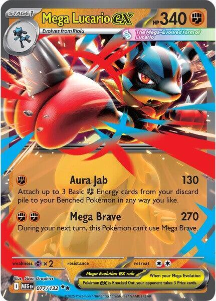 Pokemon Mega Evolution Mega Lucario ex 077/132 Double Rare Holofoil Card