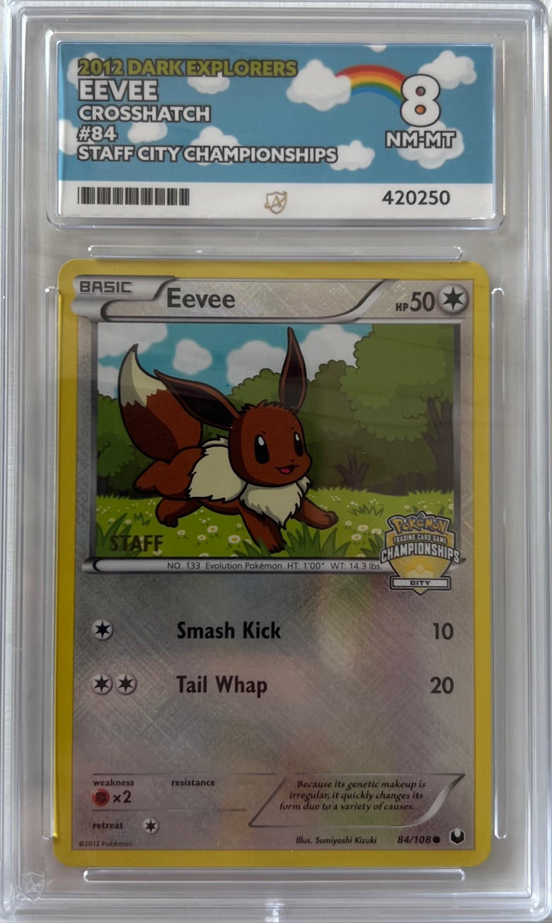 Pokemon Graded Card - Eevee Crosshatch 84 STAFF City Championships - Ace NM-MT 8 (420250)