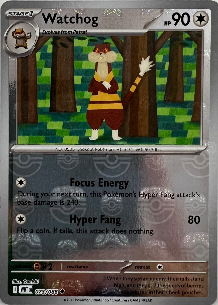 Pokemon White Flare Watchog 073/086 Master Ball Reverse Holofoil Card