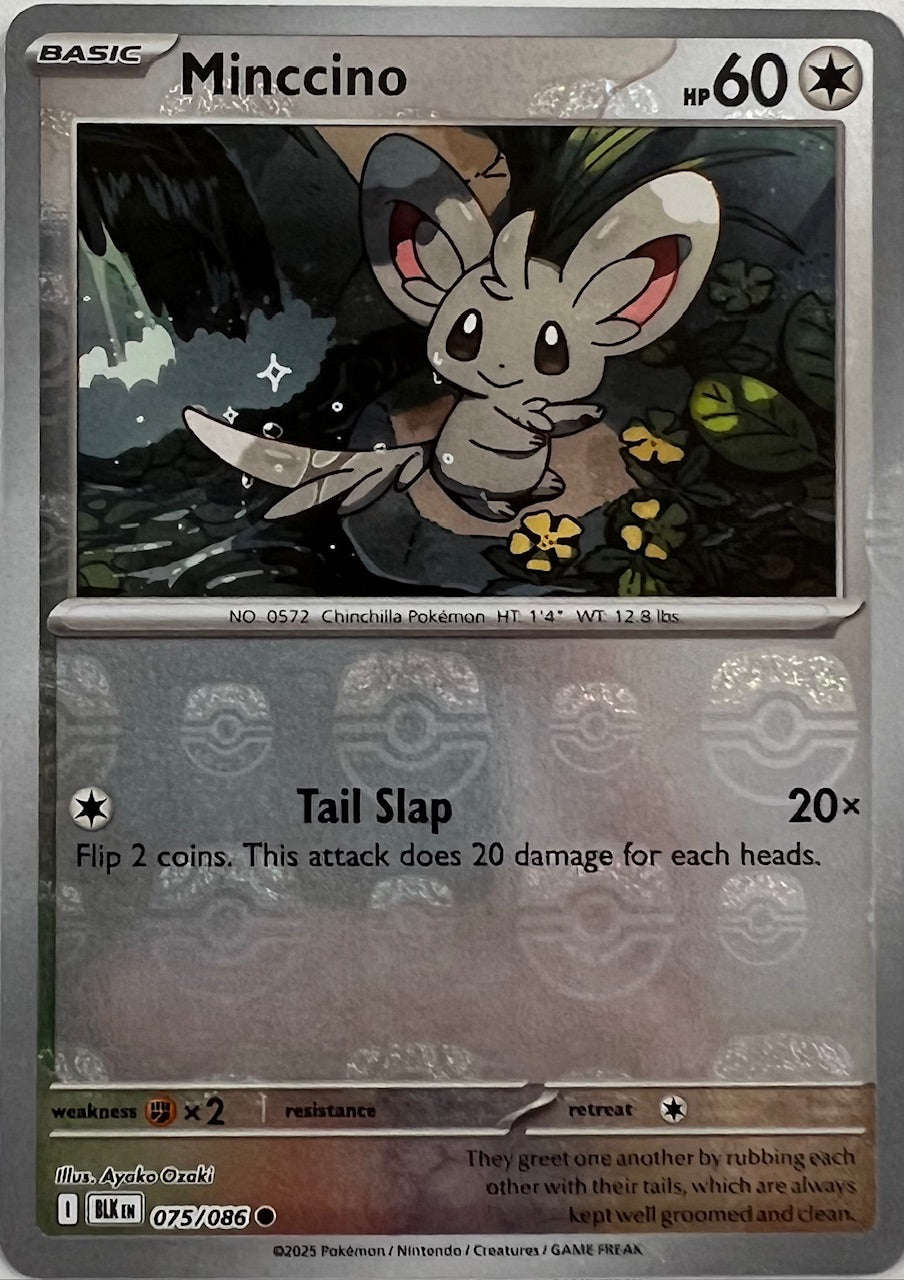 Pokemon Black Bolt Minccino 075/086 Master Ball Reverse Holofoil Card