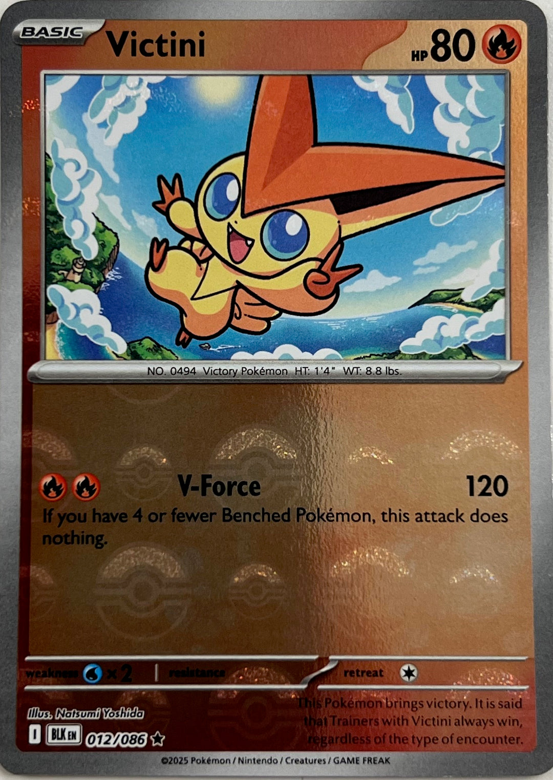 Pokemon Black Bolt Victini 012/086 Poke Ball Reverse Holofoil Card